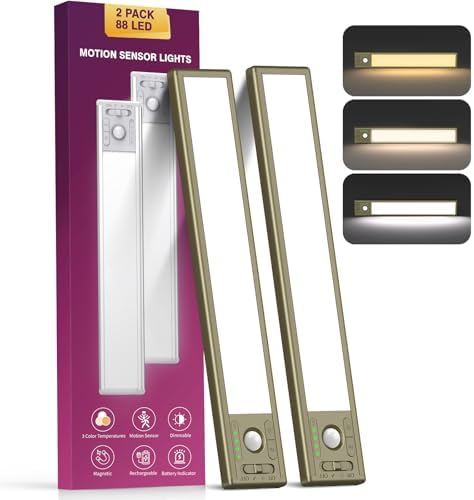 10.5 Inch 2 Pack Under Cabinet Lighting, 3 Color Temps Rechargeable Motion by Unknown