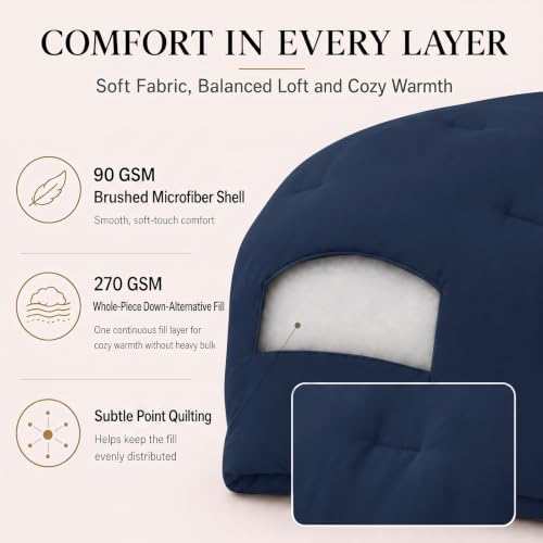 CozyLux Oversized Queen Comforter Set, 3 Pieces Navy Blue Quilted Bedding - Image 3