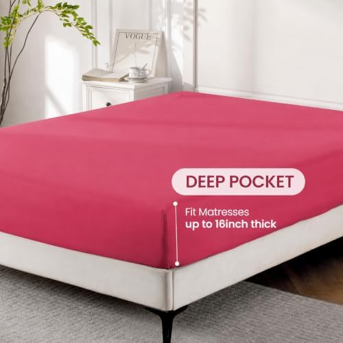 ROSE&RISY Magenta Queen Sheet Set, Pre-Washed Cotton-Like Brushed Microfiber - Image 5