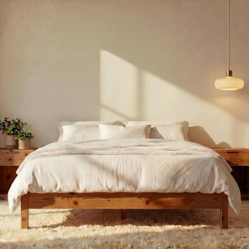 King Bed Frame Signature Solid Pine Wood Platform, Noise Free, Under Bed Storage by LIFEMENT