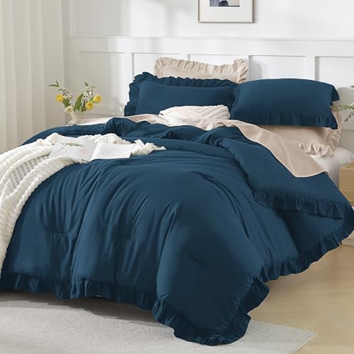 Andency Navy Blue Ruffle Comforter Oversized Queen - Image 4
