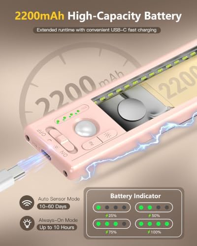 10.5 Inch 2 Pack Under Cabinet Lighting, 3 Color Temps Rechargeable Motion - Image 5