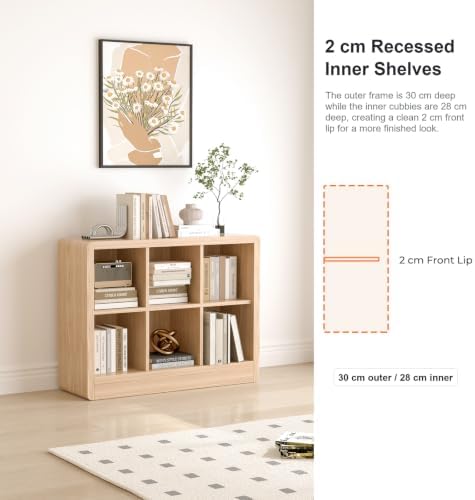 Low Cube Bookcase, 6-Cube Storage Organizer Shelf, Natural Oak - Image 5