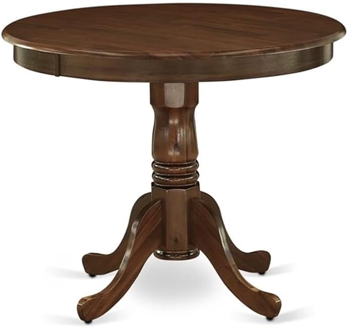 East West Furniture ANAB5-AWA-05 5 Piece Kitchen Table & Chairs Set Contains a Round Dining Room Table with Pedestal and 4 Upholstered Chairs, 36x36 Inch, Antique Walnut