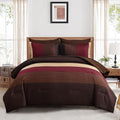 Anibedding Red and Brown Comforter Set King Size, Boho Burgundy Striped Bedding by Anibedding