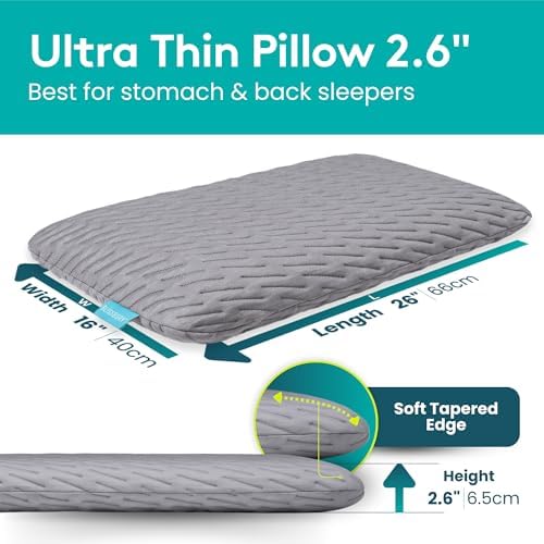 BLISSBURY Stomach Sleeper Pillow, Flat Thin Pillow, Memory Foam, 2.6 Inch - Image 2