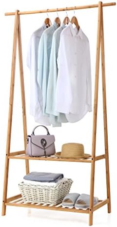 Finnhomy Bamboo Clothes Rack Portable Extra Large Garment Rack 2-Tire Storage by Finnhomy