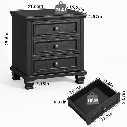 3-Drawer Farmhouse Nightstand - Image 2