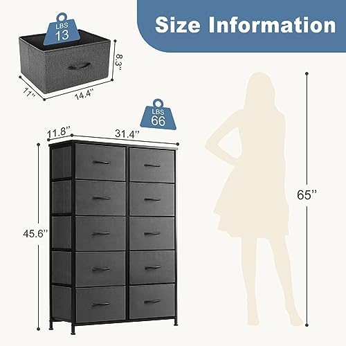 DUMOS 10 Drawer Tall Dresser for Bedroom & Living Room - Image 3