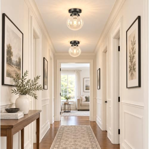 Small Semi Flush Mount Ceiling Light Fixtures, Vintage Globe Bubble Clear Glass - Image 3