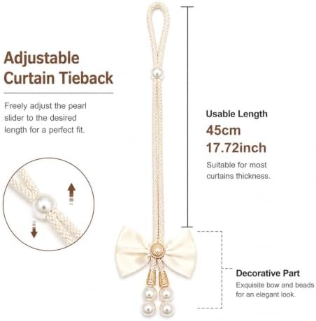 Bow Curtain Tiebacks 4 Pack, Adjustable No-Drill Rope Holdbacks - Image 4