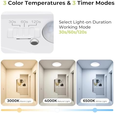 Motion Sensor Ceiling Light Wired, 3000K/4000K/6500K LED Flush Mount Ceiling - Image 2