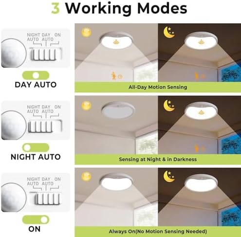 4 Pack Motion Sensor Ceiling Light Wired, 3000K/4000K/6500K LED Flush Mount - Image 3