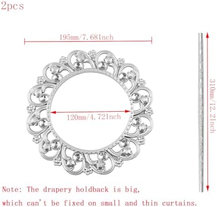 2pcs Silver Curtain Tiebacks, Round Drapery Holdbacks, 12 Crystals - Image 2