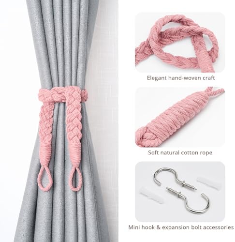 NICEEC 2 Pack Natural Cotton Rope Curtain Tiebacks Elegant Boho Style - Image 2