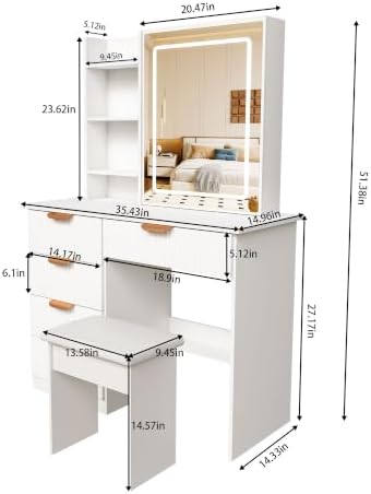 Small Vanity Desk with Mirror and Led Light, 31.5" Compact Makeup Vanity with - Image 2