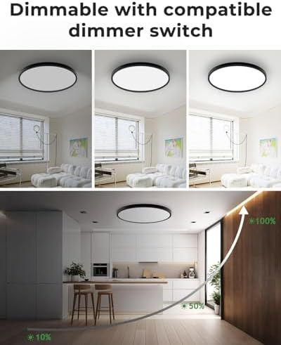 hepside 23INCH Big Dimmable Flush Mount Ceiling Light Fixture Black, - Image 2
