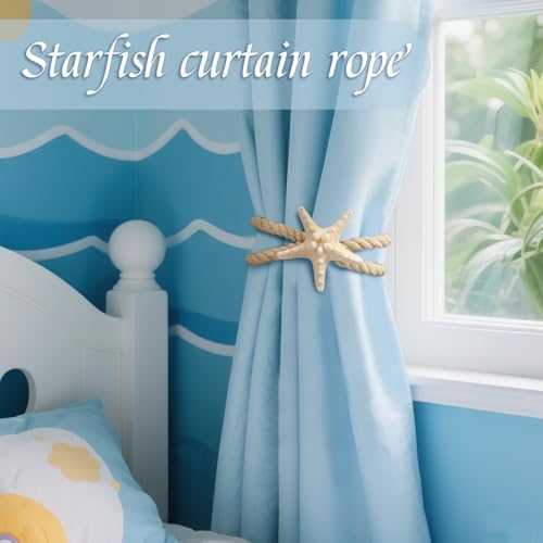 2 Pcs Natural Starfish Curtain Tiebacks, Handmade Woven Rope Curtain Curtain - Image 5