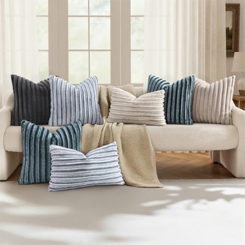 decorUhome Fall Faux Fur Throw Pillow Covers 26x26 Set of 2 Blue Grey - Image 5