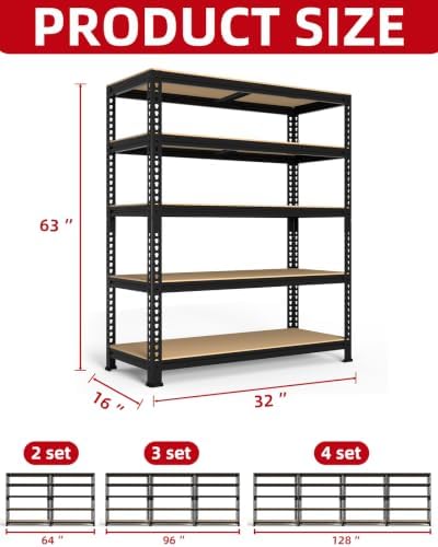 PrimeZone 5-Tier Garage Storage Shelves, Adjustable Metal Shelving - Image 3