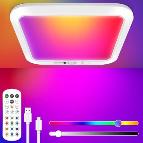 Rechargeable Motion Sensor Ceiling Light, Battery Closet Light 12 RGB Color by TheBairthTheBest