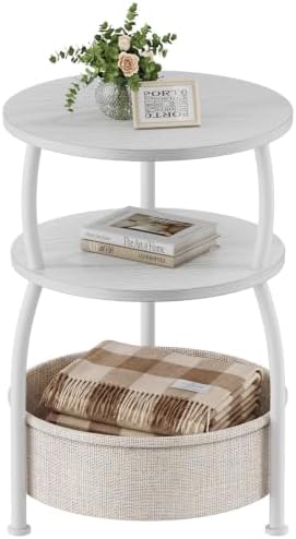 Round Side Table with Storage Basket, End Table Living Room by designyourhome