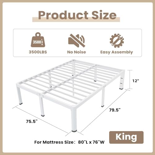 12 Inch King Bed Frame Metal White - Image 2