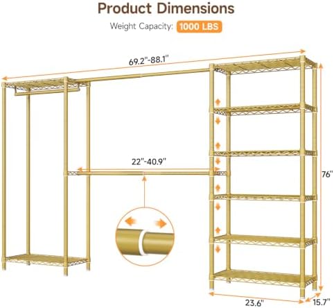 ONBRILL E3 Expandable Freestanding Closet Organizer System, Portable Closet - Image 2