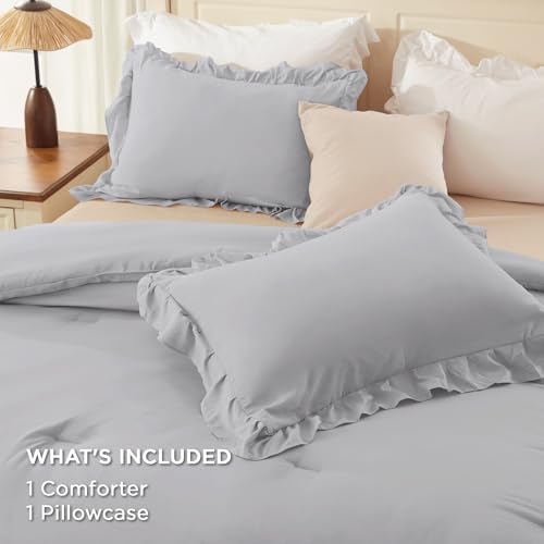 Andency Silver Gray Twin Size Ruffle Comforter Set, 2 Pieces - Image 7