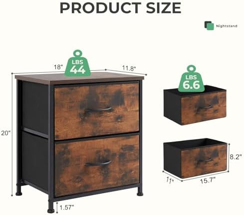 DUMOS Nightstand Set of 2, Bedroom Bedside Table - Image 3