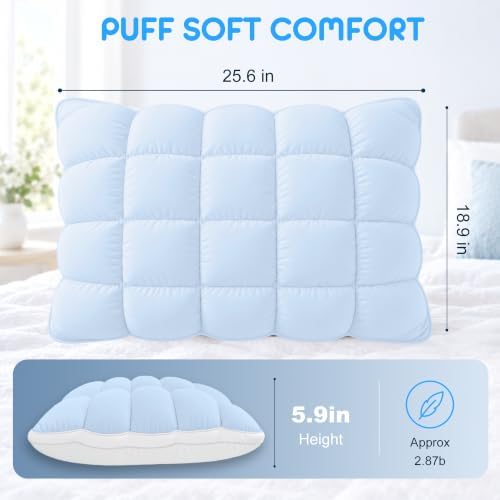 Puff Sleep Pillow with Cooling Cover, Soft Fluffy Bed Pillow - Image 3