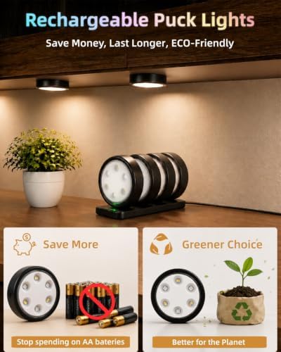 HOLKPOILOT Puck Lights with Charging Station, 2000mAh Rechargeable Under - Image 2