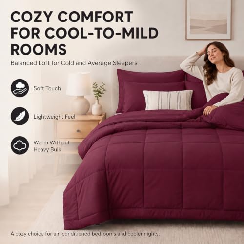 CozyLux King Size Comforter Set Burgundy - Image 4