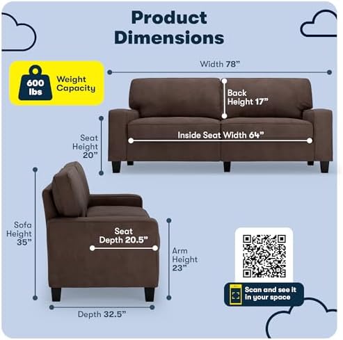 Serta Palisades 78" Track Arm Sofa, Easy Care Polyester, Soft Pillow Back - Image 2