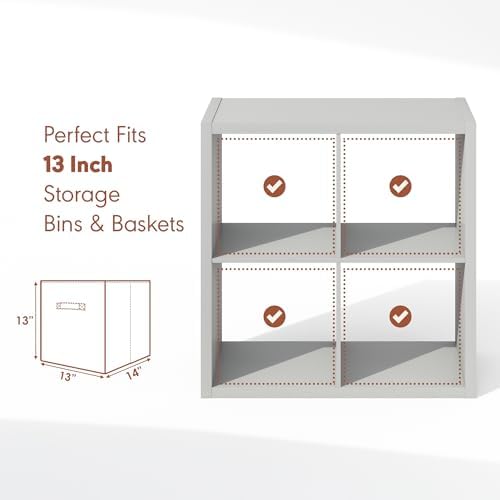Furinno Cubicle Record Player Stand, 4-Cube Record Storage, Light Grey - Image 7