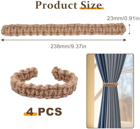 4 Pack Braided Linen Curtain Tiebacks, Boho Elegant Farmhouse Rustic Flexible - Image 2