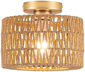 Rpzloila Rattan Ceiling Light, 1 Light Bohemian Modern Woven Flush Mount by Rpzloila