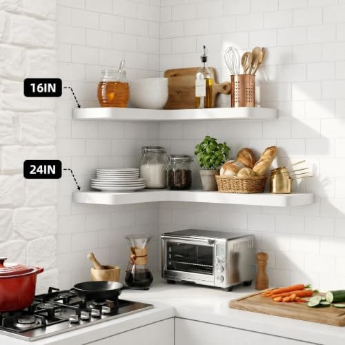 24 Inch Solid Wood Floating Corner Shelves, 2 Pack, Classic White - Image 2