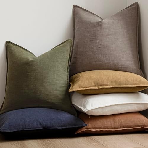 Foindtower Linen Solid Decorative Throw Pillow Covers 18x18 Inch Brown Tan - Image 6