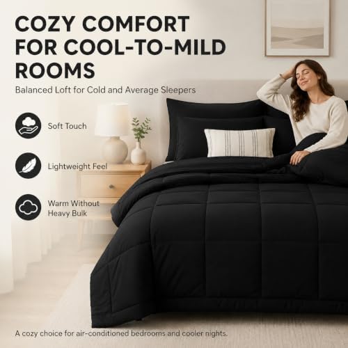 CozyLux Super King Plus Comforter Set Black - Image 4