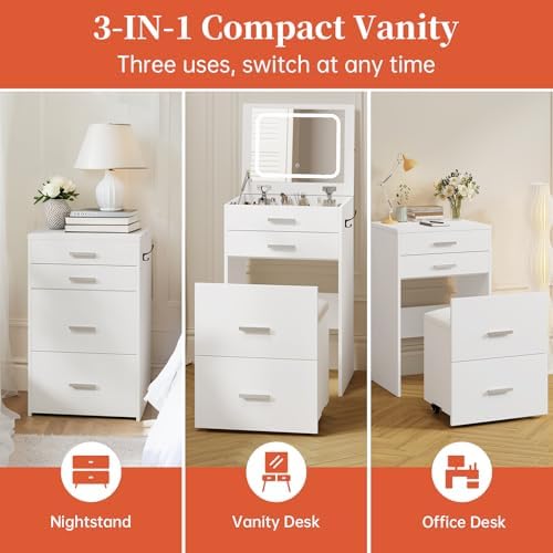 3 in 1 Vanity Desk with Flip Top Mirror, Compact Vanity - Image 2