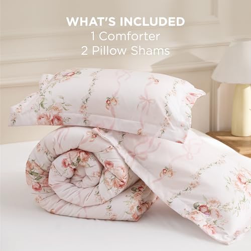 Bedsure Pink Floral Comforter Full Size, Soft Breathable Fall Bedding 3 Pcs - Image 5