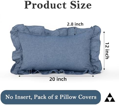 JoraLion Ruffled Throw Pillow Cover 12x20 Solid Dark Blue - Image 4