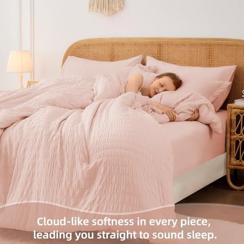 Queen Comforter Set with Sheets, 7 Pieces Bed in a Bag, Blush Pink - Image 2