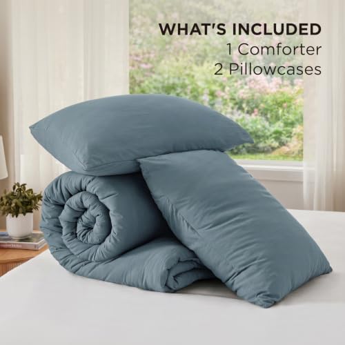 Bedsure King Comforter Set Prewashed Soft Bedding 3Pcs Slate Blue 104"x90" - Image 6