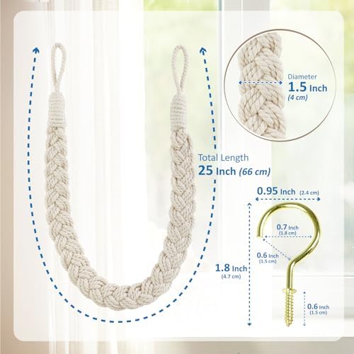 Home Queen Hand Braided Curtain Tie Back, Buckle Holdback Drapery Curtain - Image 5