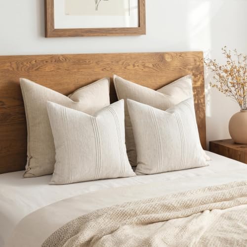 MIULEE Decorative Striped Throw Pillow Covers 16x16 in Natural Beige 2 Pack - Image 6