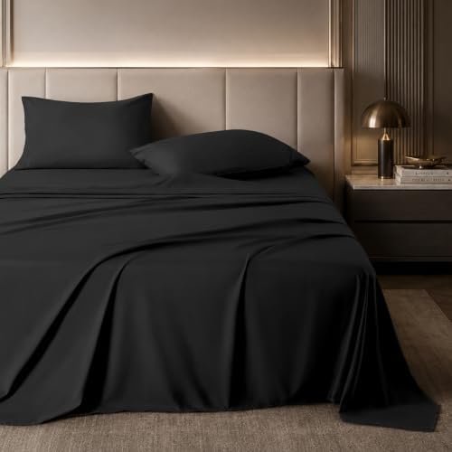 ROSE&RISY Black King Sheet Set, 4 Pieces Soft Bedding Queen Sheet Set, by ROSERISY