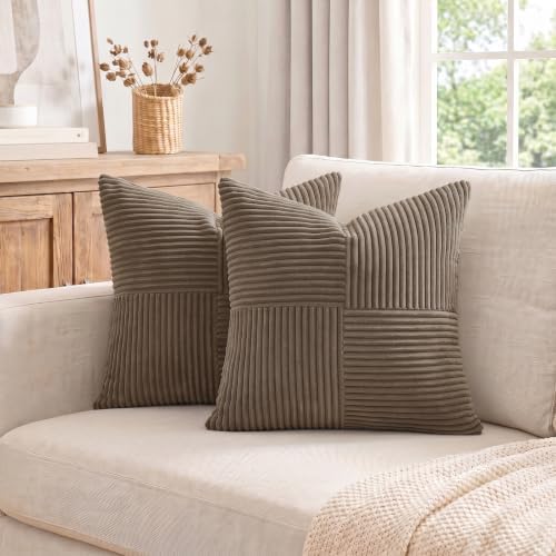 Fancy Homi Set of 1, Decorative Light Brown Corduroy Patchwork Soft Striped - Image 7