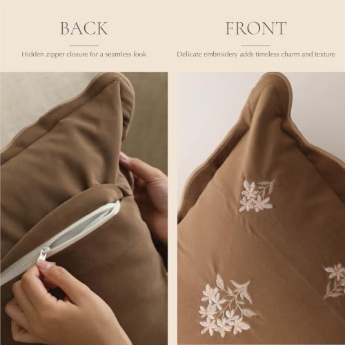 BlissBlush Decorative Throw Pillow Cover 20x20 Brown Floral Embroidery - Image 7